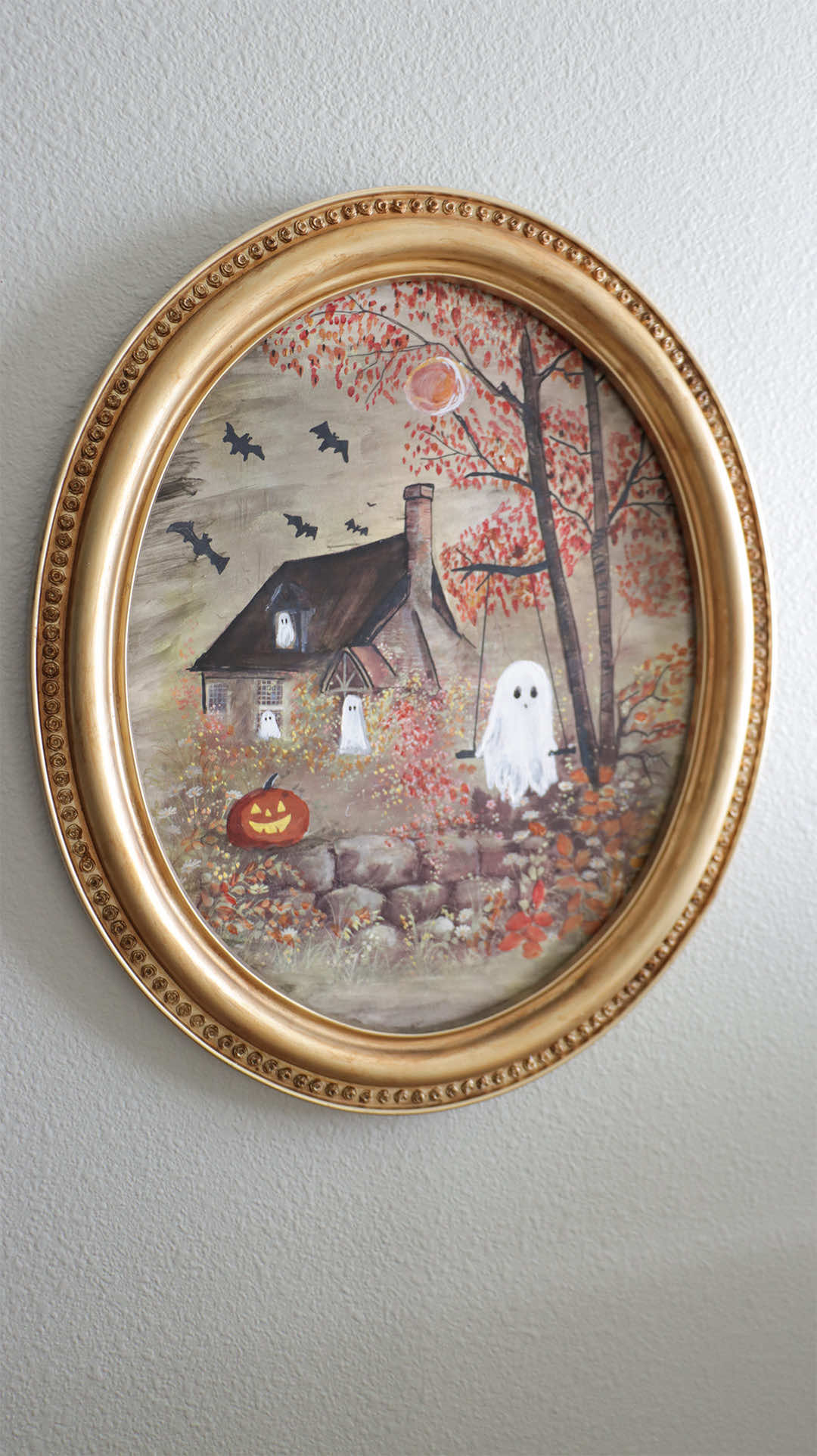 Finally making my version of the Thrifted Ghost Painting Trend 👻 #ghosttrend #spookyseason #ghostthriftedpainting #thrifting #sanantoniothrift 