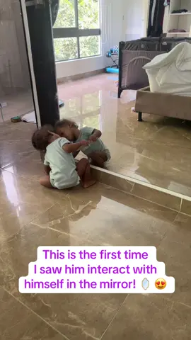 This is the first time  I saw him interact with  himself in the mirror! 🪞 😍