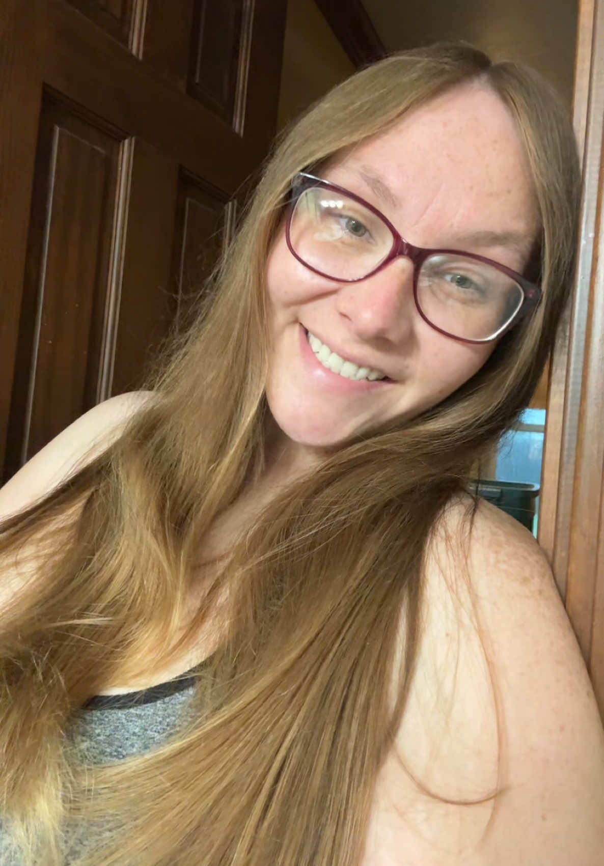 Getting ready to do nothing but sit around the house and take care of the kiddos. Least I look pretty!  Video Description: Doing a before and after. Before my hairs messy in a bun, I am toothless. After I am in a top, my hairs down and I have teeth in smiling. #beforeandafter #uhitswhit 