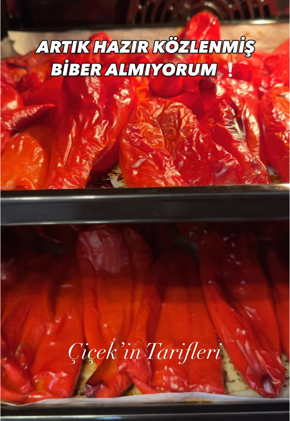 ARTIK HAZIR KÖZLENMİŞ BİBER ALMIYORUM 🌶️ . ♥️yeni tariflerimin akışınıza düşmesi için beğenip minik bir yorum bırakır mısınız 🙈♥️ . Közlenmiş kırmızı biberi hazır almaya son 🌶️😚 evde aşırı kolay bir şekilde fırında biber közlüyoruz 🤤🤤 közledikten sonra buzluğa atın ister salatalarda, ister mezelerde, ister kahvaltılıklarda kullanın ♥️ bu kolay kırmızı biber közleme tarifimi mutlaka KAYDET ve yapmasını istediğin arkadaşlarına GÖNDER ♥️ Malzeme listesi aşağıda 🌺 . Bu ve daha fazla tarif için YOUTUBE kanalıma ÜCRETSİZ ABONE OLabilirsiniz 🎬👍🏼🔔 . Detaylı tarif videosunu izlemek için biodaki linke tıklayarak yada google’a “Çiçek’in Tarifleri Fırında Biber Közleme” yazıp aratarak izleyebilirsiniz 😍♥️💋  . . •••••••••••••••••••••••••••••••• YouTube/ÇiçekinTarifleri . •••••••••••••••••••••••••••••••• . . YAPILIŞI ✨ kırmızı biberleri alırken mutlaka kalın etli olanlarını tercih edin ✨ biberlerin çekirdeklerini temizleyip yağlı kağıt serilmiş fırın tepsisine sıkıca yerleştirin ✨ ısıtılmış 220C fanlı fırına iki tepsiyi aynı anda yerleştirin 15-20 dk sonra tepsilerin yerini değiştirin ve kontrollü şekilde biberleri pişirin ✨ köz tadının biraz belirgin olması için biberlerin üzerlerinin hafif siyah renk almasına izin verin ✨ fırını kapattıktan sonra biberler soğuyana kadar fırında dinlendirin böylece kolay soyulacaklar ✨ kabuklarını soyup poşetleyip buzluğa atın  AFİYET OLSUN 😋  . #kışhazırlıkları #buzlukhazırlıkları #közlenmişbiber #biber #közbiber  #çiçekintarifleri #çiçekintarifleriyoutube 
