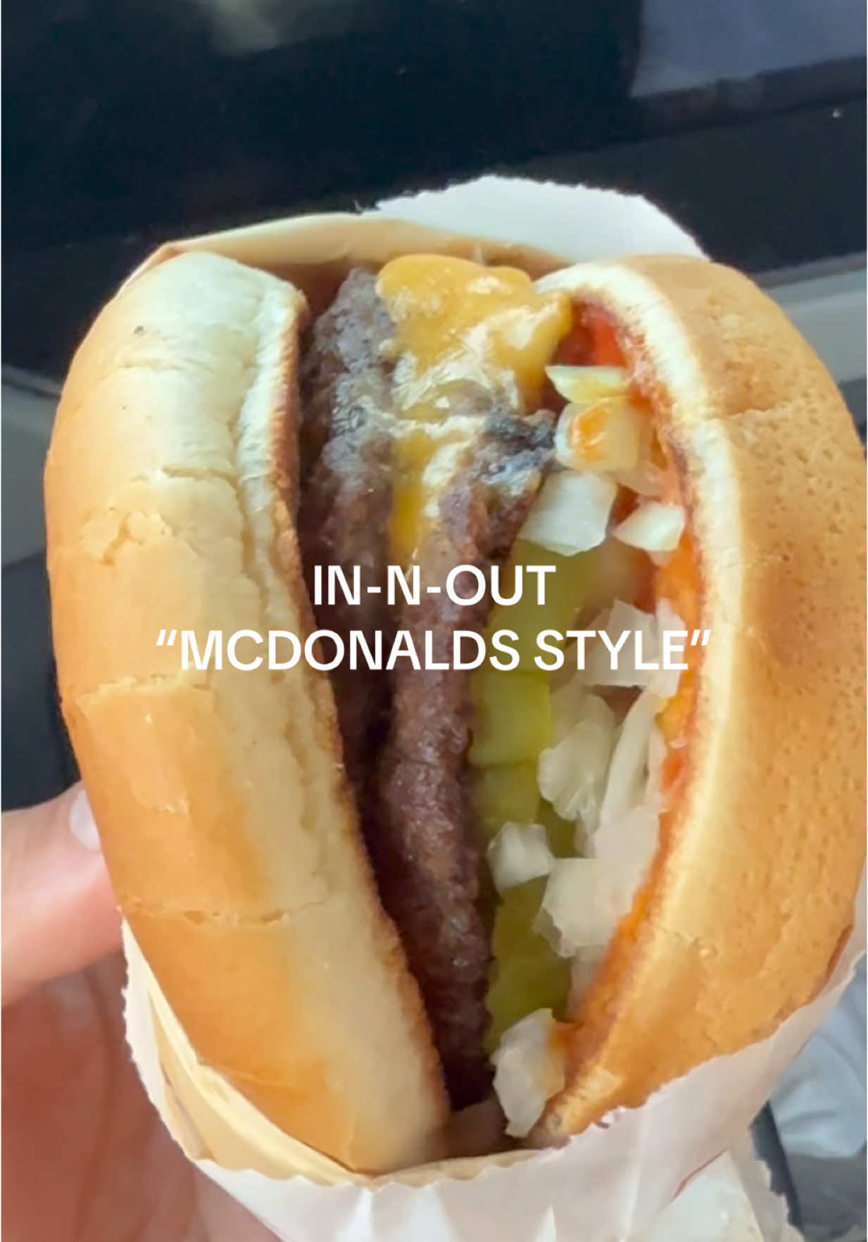 In-N-Out McDonalds Style! Let me know if yall tried and what you think!? @InNOut  What to order: -Double patty -Single cheese -Diced raw onion  -Pickles -Ketchup  -Mustard -NO SPREAD #innout #secretmenu #lafoodie #goodeats #innoutburger 