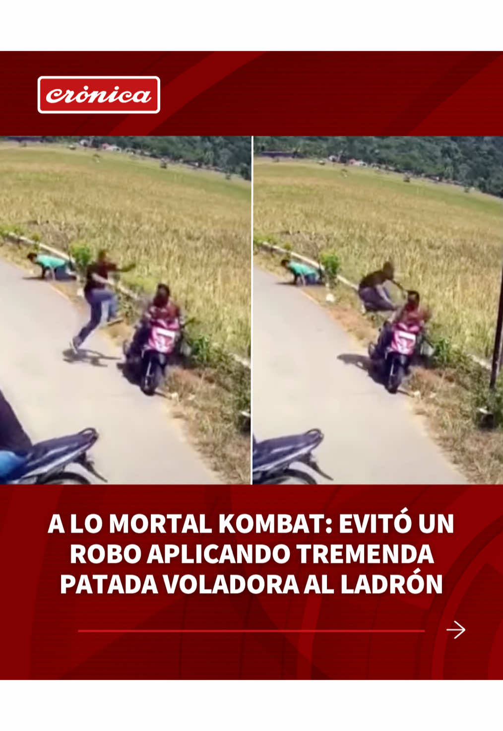 🥊ESPECTACULAR PATADA VOLADORA LO SALVÓ  🙅🏻Las imágenes de las cámaras de seguridad lograron registrar el momento en el que dos motochorros intentaron robarle la motocicleta a un joven. Es entonces cuando un tercero se solidariza e irrumpe en la escena aplicando un tremendo golpe a uno de los malvivientes mientras el otro aprovecha y se da a la fuga. ▶️Seguí el minuto a minuto de todas las noticias en nuestro canal de Youtube. #Virales #Patada #Robo #Motochorro