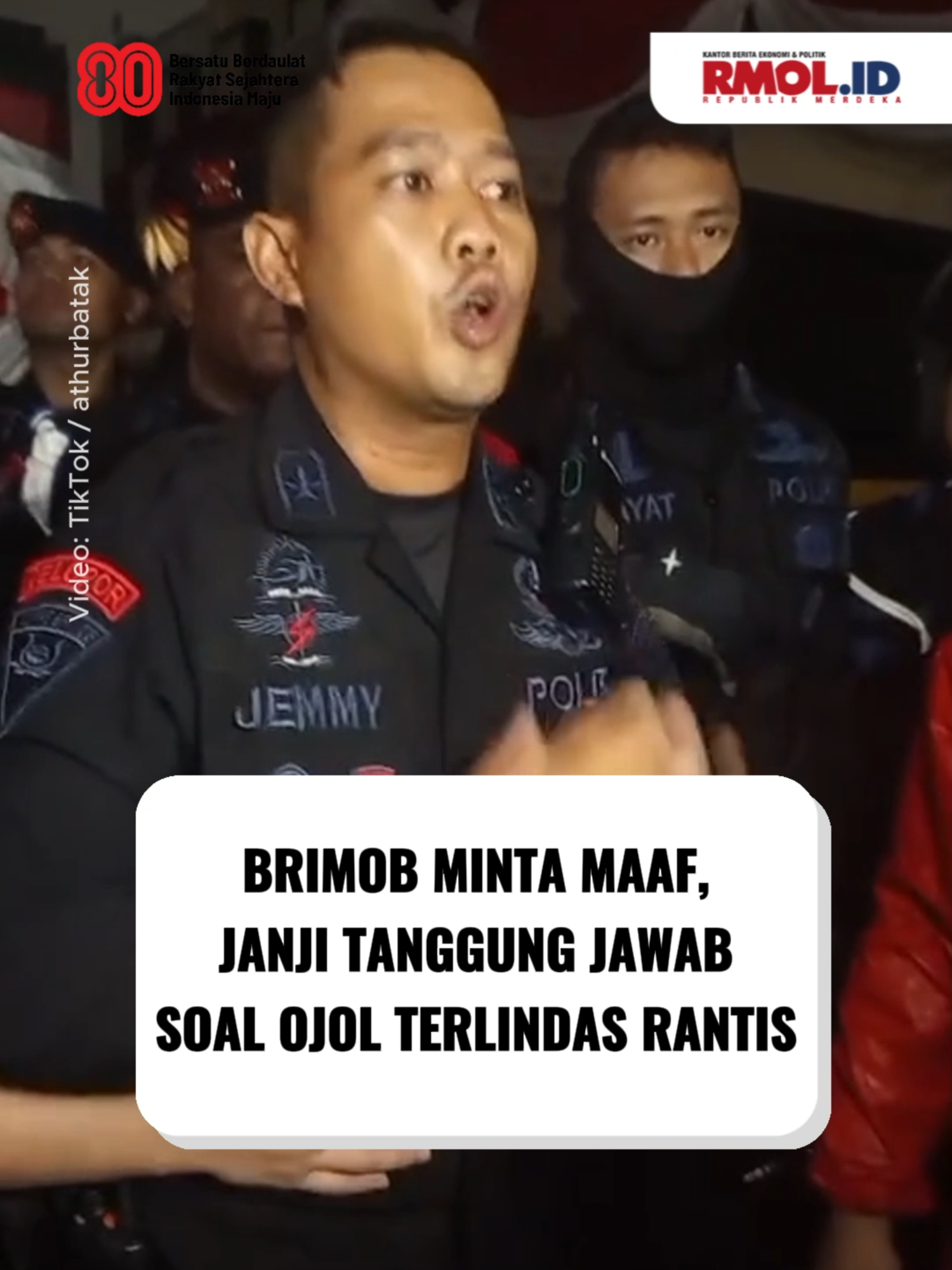 Brimob Minta Maaf, Janji Tanggung Jawab soal Ojol Terlindas Rantis Korps Brimob Polri akhirnya buka suara terkait viralnya insiden pengemudi ojek online yang terlindas kendaraan taktis saat pembubaran massa demo di DPR, Kamis, 28 Agustus 2025. 