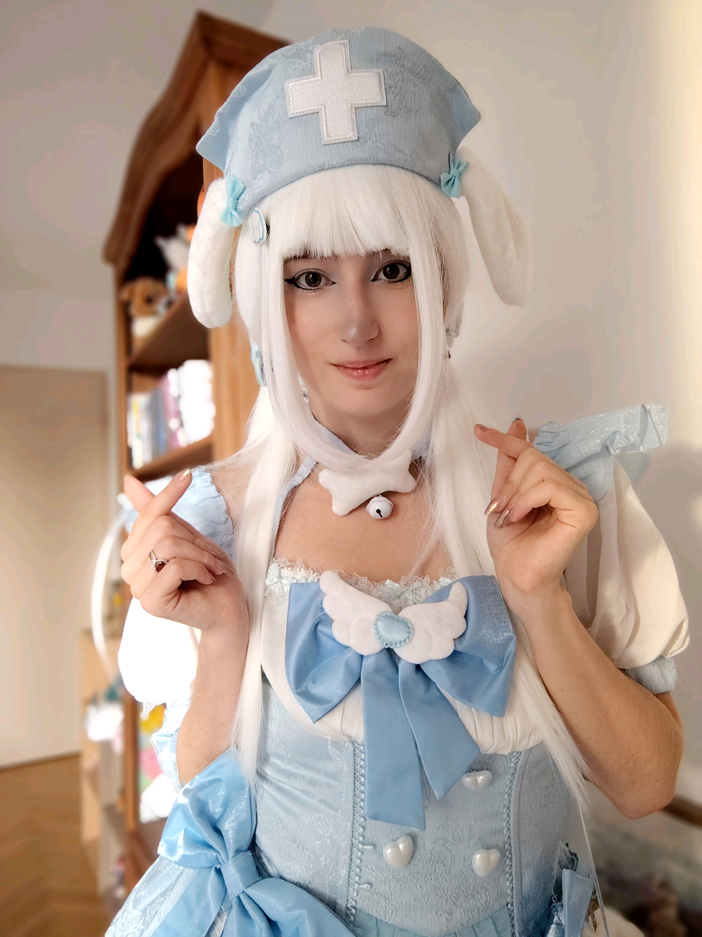 Cutest cosplay ever 🤍🩵 lil cinnamoroll🤍 my earrings: @🌸❤️~BiJu LoVe~❤️🌸  #cosplay #wig #cosplaying #sanriocosplay #sanrio #cinnamonroll #fyp #viral #boost #fyyyyyyyyyyyyyyyy 