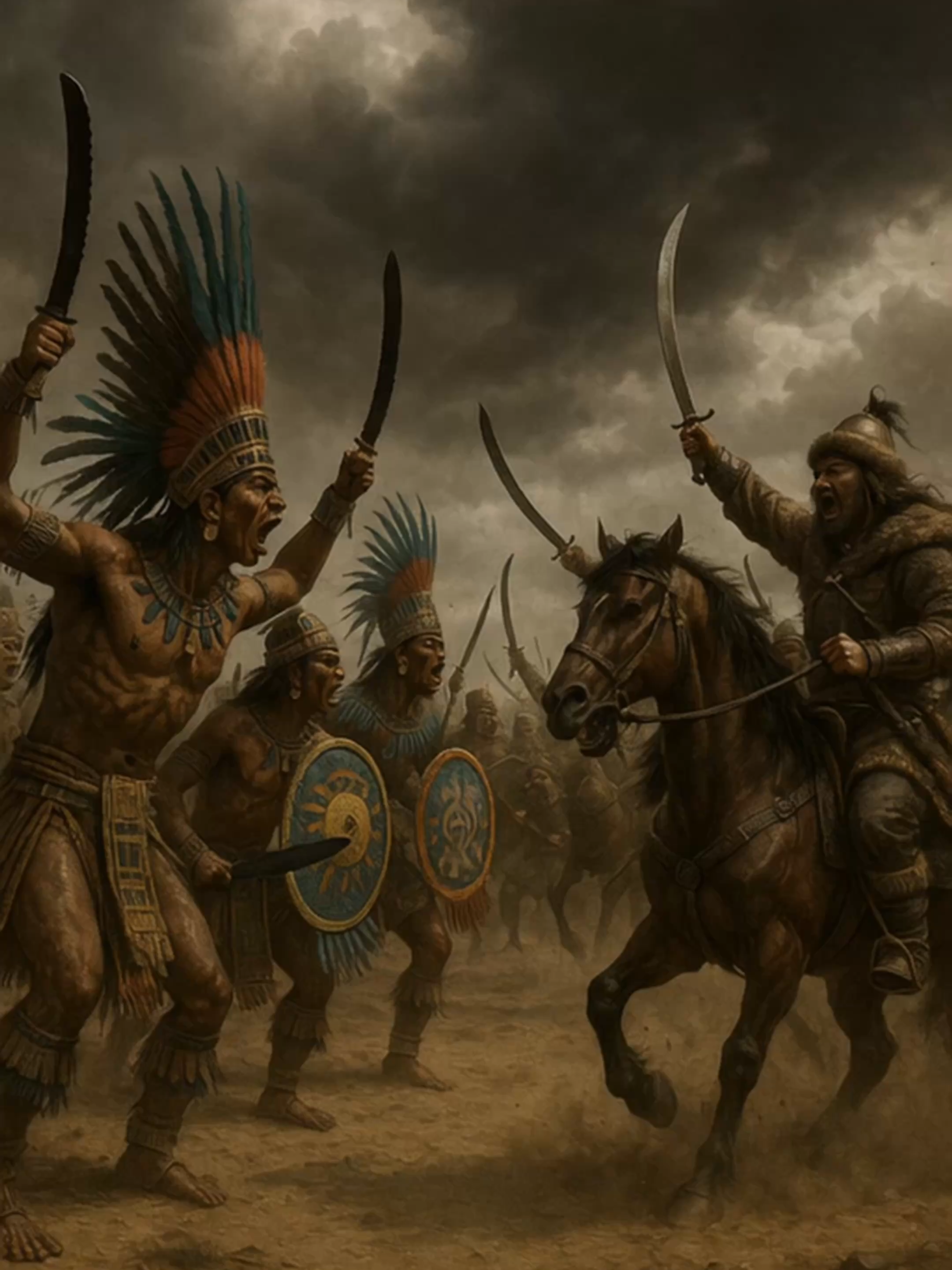 Aztecs vs Mongols — the ultimate battle that never happened! Imagine thousands of Aztec warriors with feathers, shields, and obsidian blades… standing face to face with Mongol cavalry, lightning-fast archers on horseback. Two empires that shaped history, but never crossed paths. If they met — who would win? ⚔️ Like = Aztecs ⚔️ Comment = Mongols Choose your side and join the debate! #Aztecs #Mongols #EpicHistory #WhoWouldWin