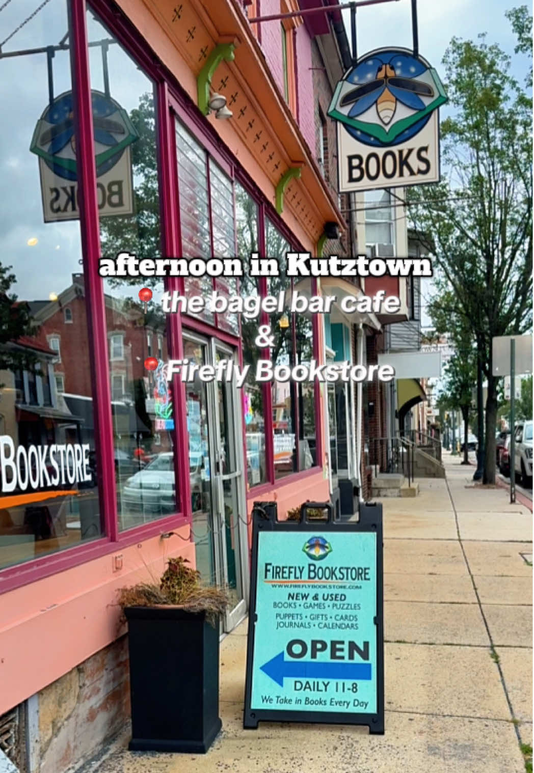 afternoon in Kutztown  🥯 the bagel bar cafe ☕️ 📚Firefly Bookstore . . . . #kutztown #pennsylvania #visitPA #coffeereview #bookstore 