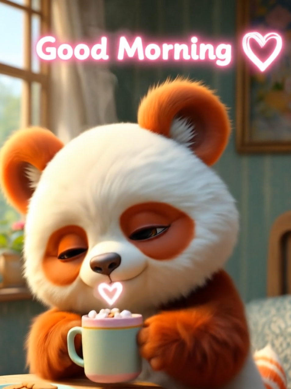 Good Morning with the Cutest Panda ☀️🥰 | Cozy Vibes and Cocoa #CutePanda #MorningMagic #CozyMood #GutenMorgen #buenosdíasmundo 