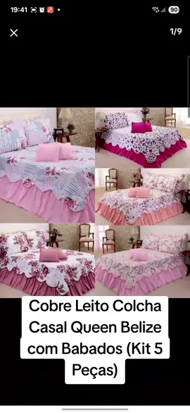 Cobre Leito Colcha Casal Queen Belize com Babados (Kit 5 Peças