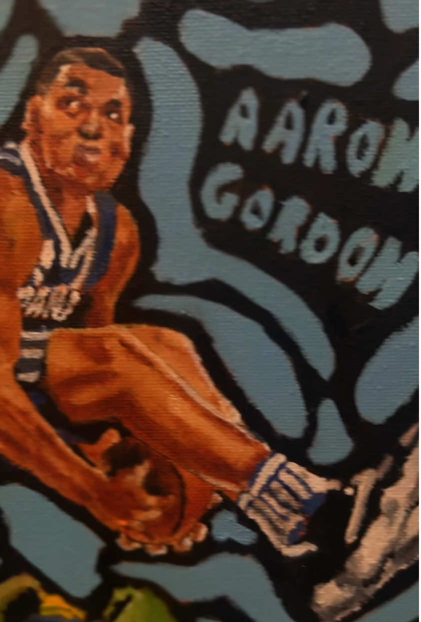 Cleaned up the background, made the colors sharper, and emphasized the text. Everything came together into a vibrant, high-energy tribute to the dunk😊 #fyp #art #blackartist #oilpainting #NBA #aarongordondunk #viral 