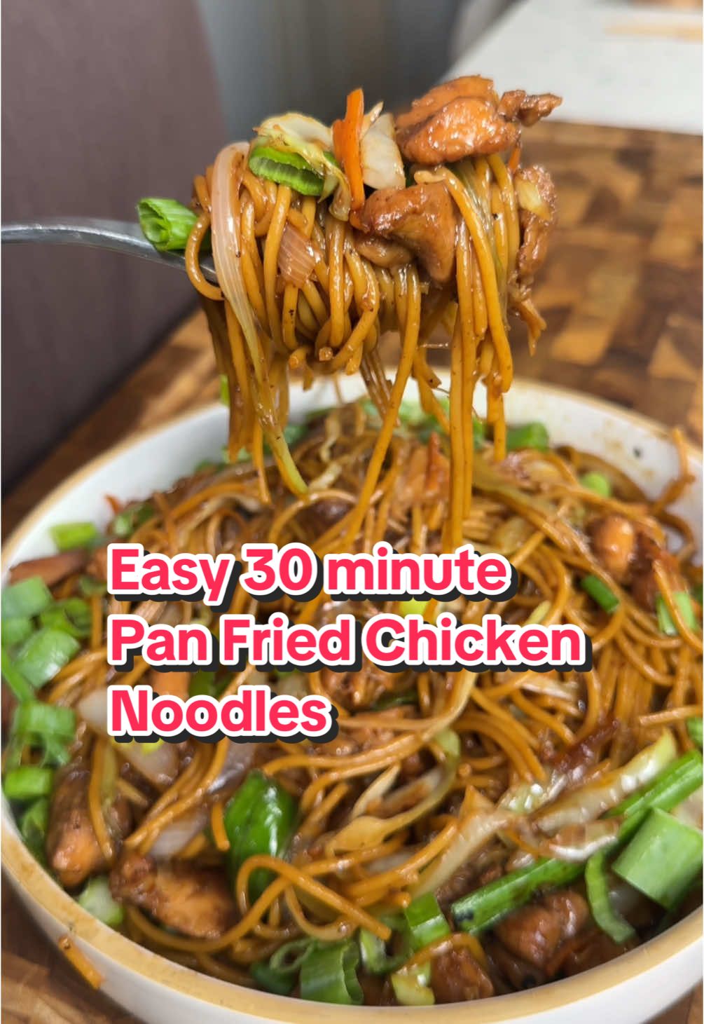 SAVE THIS ‼️ EASY 30 minute Pan Fried Noodles 🤯 (recipe 👇🏽) EXQUISITE EATS!!! My debut cookbook is now available for preorder!!! 85+ delicious and healthy recipes to help you achieve your goals! Link in my bio 🙌🏼❤️ Macros per serving (makes x3): 582 Calories | 46g P | 63g C | 16g F  Ingredients: 8oz Barilla Protein Spaghetti, measured dry🍝  2 cups cabbage, thinly sliced 🥬  4-5 stalks of green onions, separated white parts from green. Slice white parts in half and green parts cut into 3 in pieces. 1 medium onion, thinly sliced 🧅  1 cup shredded carrots 🥕  4-5 garlic cloves, finely minced For the chicken marinate: 1 lb Chicken thighs, 1/4 inch slices 🍗  2 tbsp Oyster sauce  1 tbsp light Soy sauce 1/4 tsp Pepper 1/4 tsp Baking soda For the Sauce:  3 tbsp light soy sauce  1 tbsp Dark soy sauce 2 tbsp Oyster sauce 1 tbsp Shaoxing wine 1 tablespoon Sugar 2 tsp sesame oil Instructions: 1. Cook the protein pasta until al dente 7-9 mins then set to the side. 2. In a medium size bowl, marinate cubed chicken thighs with the ingredients listed under the chicken marinate section above. Set aside for 10 mins :) 3. Prep veggies, cut 4-5 green onions separate whites then cut the whites in half then cut the green part into 3 sections. Mince 4-5 garlic cloves finely and thinly slice some white onions and cabbage. I used the pre cut shredded carrots 🥕  4. Make the sauce for the noodles by mixing the ingredients in the “for the sauce section” above👆🏽  5. On high heat add 1 tbsp of avocado oil, sear the chicken for 4 mins per side then set aside. 6. Spray some avocado oil in the same pan then add the white onions, shredded cabbage, carrots, and garlic. Sautee for 3-4 mins on high then add the noodles and the chicken 7. Add the sauce and cook for another 3-4 minutes on high then add the green onions and turn the heat to low 8. Cook for another minute then serve up! Enjoy! 😍 . . . . #icekarim #healthyrecipes #EasyRecipes #mealprep #quickrecipes 