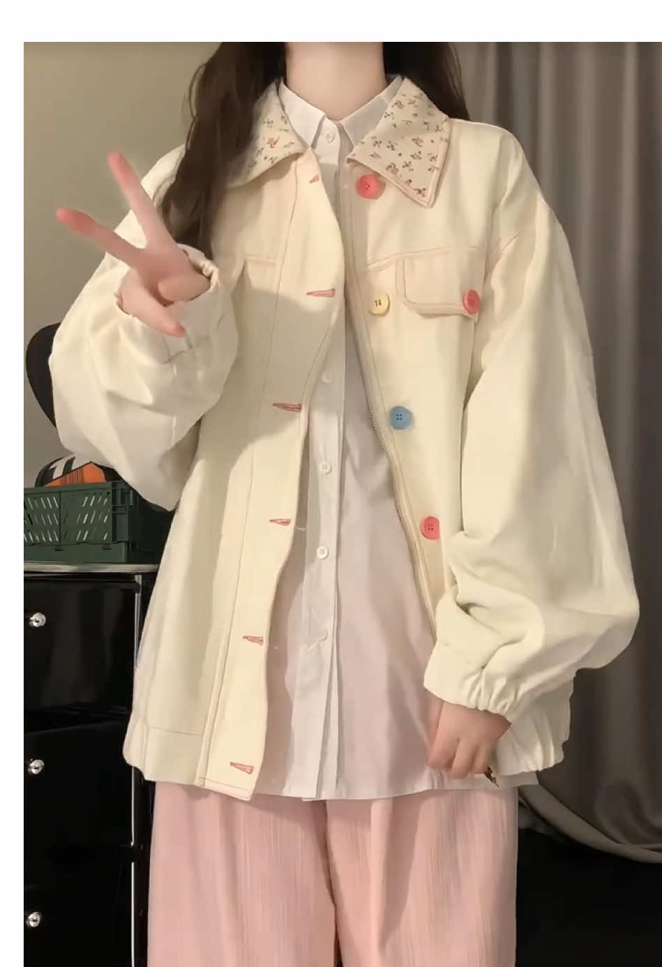Áo Khoác Nữ Phiên Bản Hàn Quốc Phong Cách Học Đường Hoa Nhỏ Cổ Bẻ🩵#outfitideas #thoitrangnu #outfit #phoidoxinh #douyin 