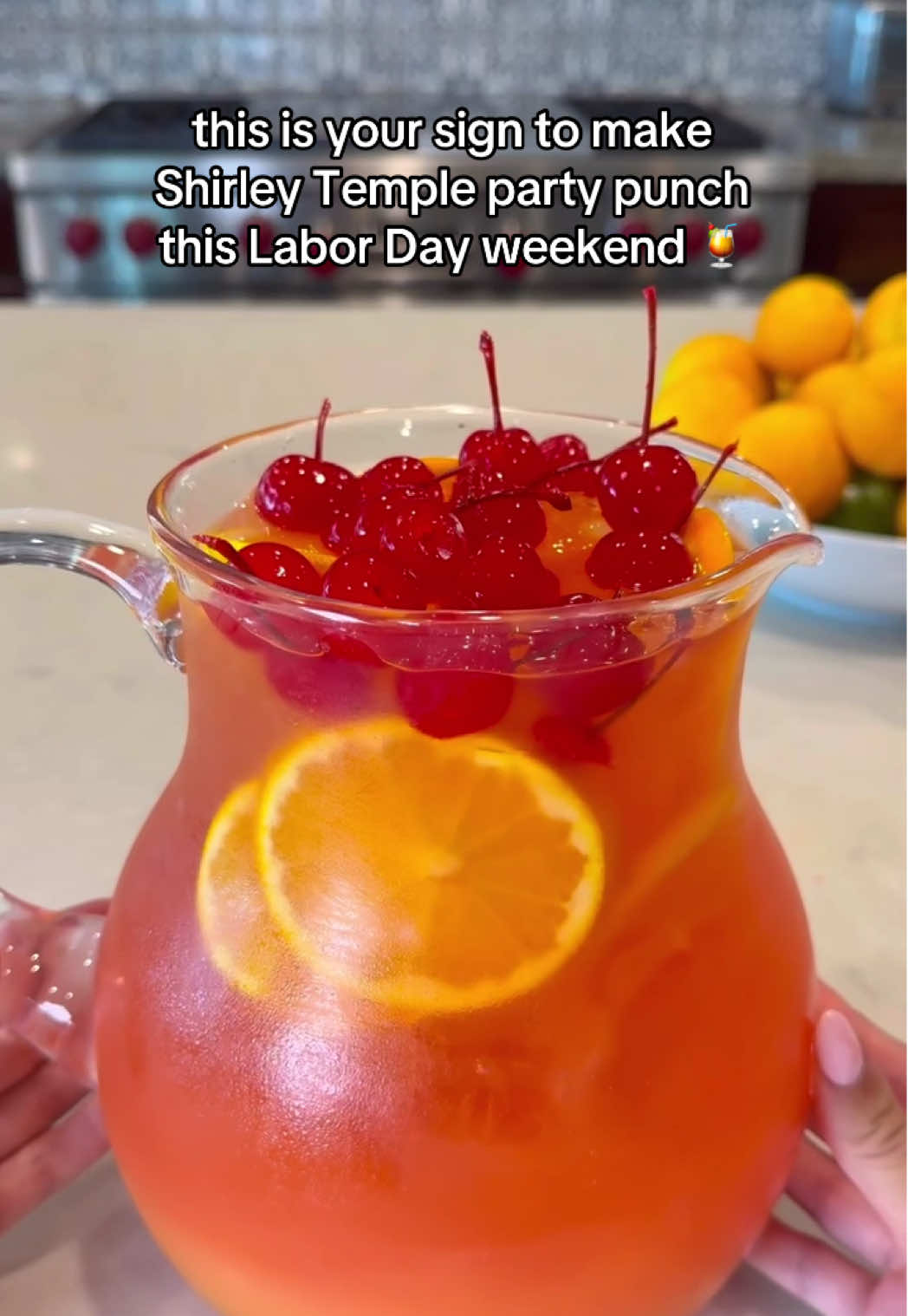 Shirley Temple party punch = perfect LDW crowd pleaser 🥂🍒👇 1 cup grenadine 2 cups orange juice 3 cups lemon-lime soda (about ¾ of a liter) 3 cups ginger ale (about ¾ of a liter) Ice cubes Orange slices, for garnish Maraschino cherries, for garnish #kroger #shirleytemple #cocktails #drinktok #labordayweekend
