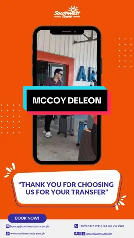 ⭐️ Highlight ⭐️ We are honored to be with @El Fuego Boracay and, @Mccoy De Leon Thank you for trusting Southwest Tours for your Boracay transfers. We’re thrilled to serve you and ensure your travel smooth and enjoyable For bookings, visit our website at www.southwesttours.com.ph #SouthwestTours #TravelwithSouthwest #Boracay
