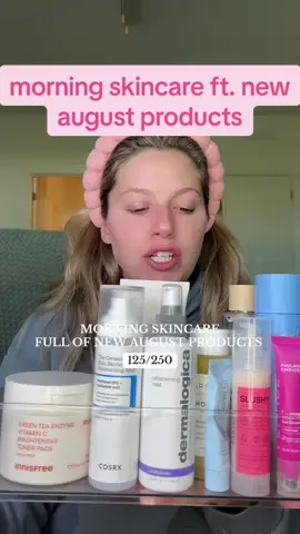 morning skincare ft. a lot of new products i tried in august!!  cleanser @imfrom_us  toner pads @Innisfree US  toner mist @dermalogica  toner mist @COSRX US  toner @Then I Met You  toner @Farmacy Beauty  toner @ i’m from  serum @INNBEAUTY PROJECT  eye cream @Paula’s Choice  moisturizer @Dieux Skin  spf @First Aid Beauty  lippie @Olehenriksen 