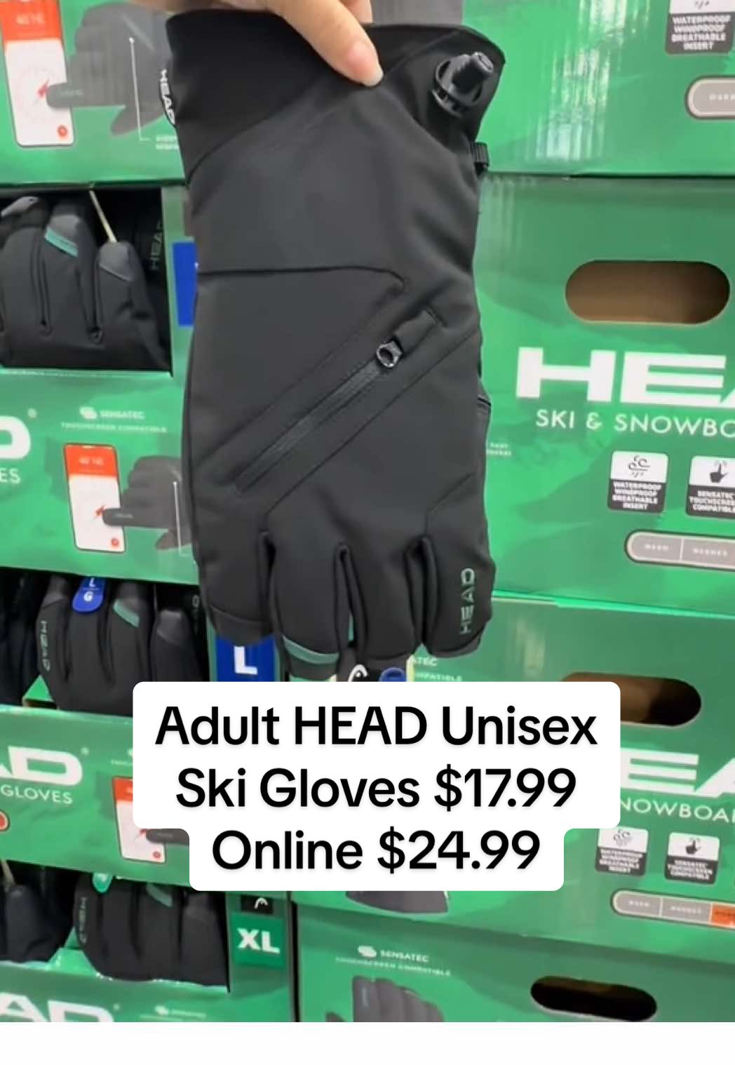 HEAD Adult Unisex Ski Gloves – $17.99 (In-Store) | $24.99 (Online) • Waterproof / Windproof / Breathable Insert • 100% Digital PU Palm Patch for Enhanced Grip • Tri-Layer Ripstop Soft-Shell • DuPont™ Sorona® Insulation (Renewably Sourced Fiber) Color: Black Sizes: XS–XL #Costco #winter ##skiseason##trending #usa 
