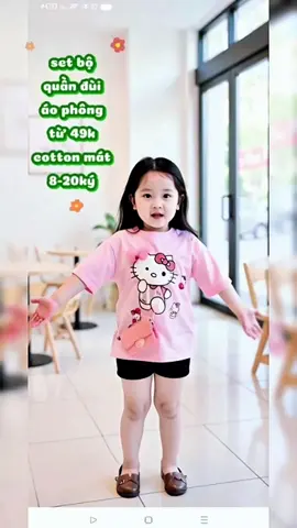 Set bộ quần đùi áo phông từ 49 cành in hình hello kitty, chất cotton mềm mại cực xinh cho bé yêu  #phoidoxinh #thoitrangtreem #OOTD #baby #fyp 