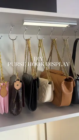 Purse display hack every bag lover needs! 🫶🏻these Amazon purse hooks 🪝 came through! 🔗 in my storefront under purse display! 🫱🏼‍🫲🏽🤎👜 They will help your collection looking flawless! #closetorganization #amazonfinds #pursetok #bagorganizer #purseorganization 