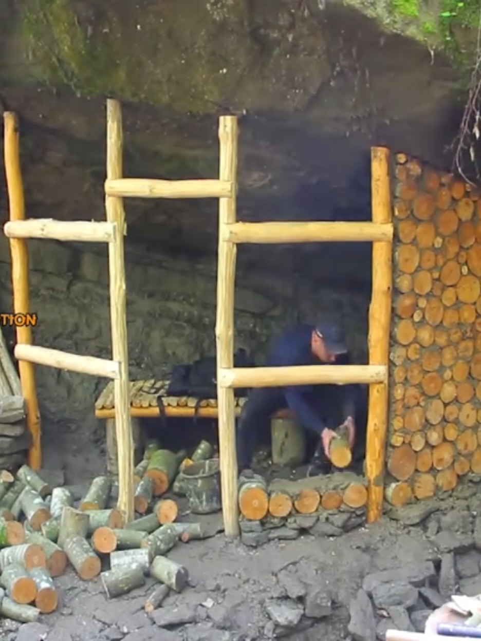 Building a selter under a stone - Working solo from start to finish #camping #survival #Outdoors #adventure #bushcraft 