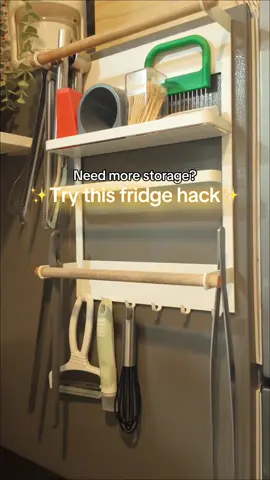 Maximize the side of your refrigerator with this magnetic rack for instant kitchen storage space ✨ #storagerack #magneticrack #kitchenfinds #condoliving #storagehacks 