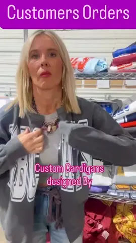 Lets take a look at todays custom cardigans made by YOU! Let us help you create a custom viral cardigan! You just pick the color, word and font color…. We do the rest! Say CARDIGAN for link to start creating! #creatyourown #howtomake #gamedayoutfit #gameday #footballtiktok 