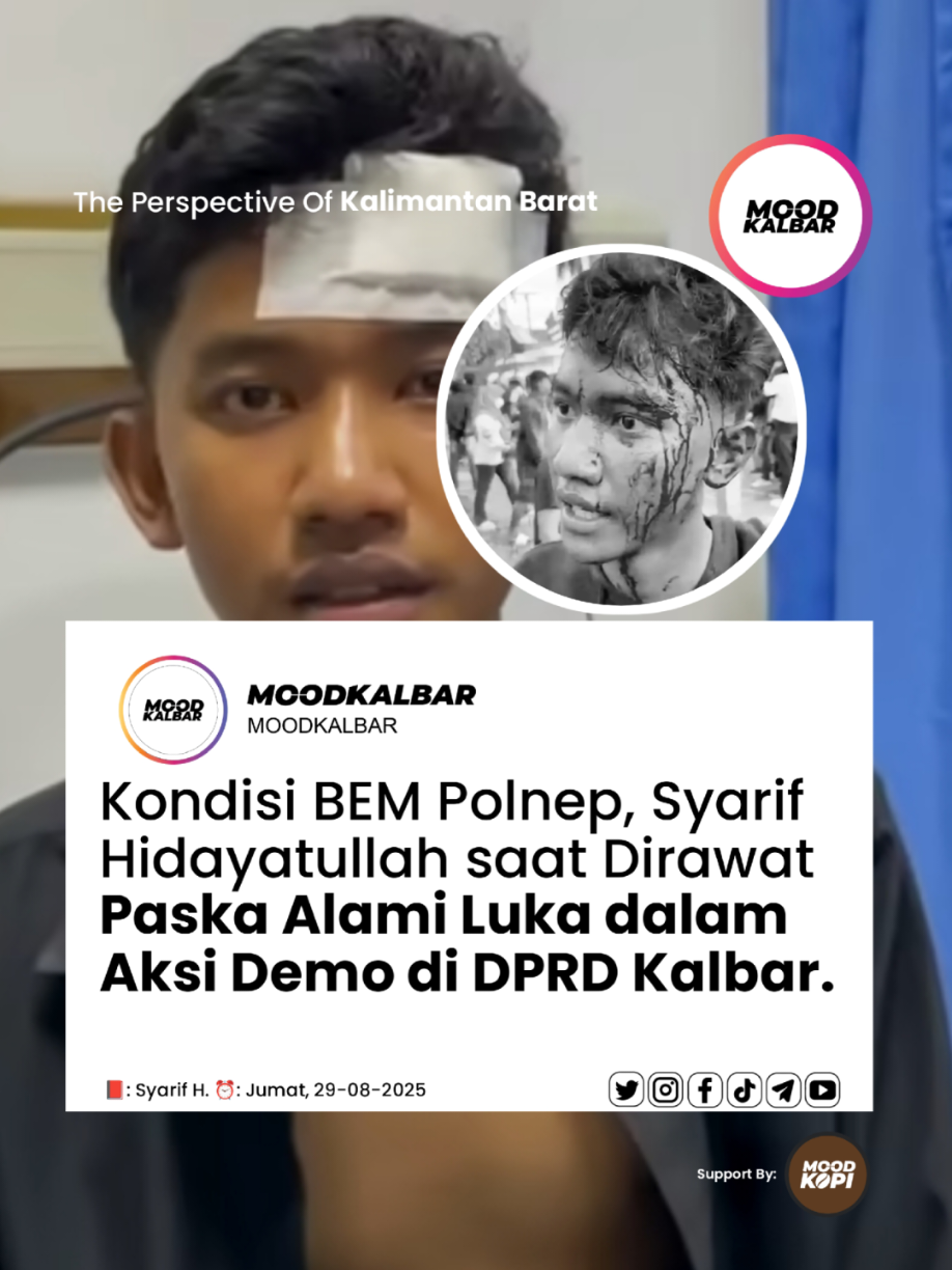 ‎Rabu, 27 Agustus 2025 menjadi saksi betapa suara rakyat kembali dibungkam dengan gas air mata dan pentungan aparat. Di depan Gedung DPRD Kalimantan Barat, langkah massa aksi KALBAR BERGERAK dipaksa mundur dengan cara-cara represif, brutal, dan tidak manusiawi. Rabu, 28/08/2025. ‎ ‎Dalam unggahannya, Syariful Hidayatullah, BEM Polnep menceritakan kronologi di lapangan yang menyebabkan dirinya te**uka. ‎ ‎