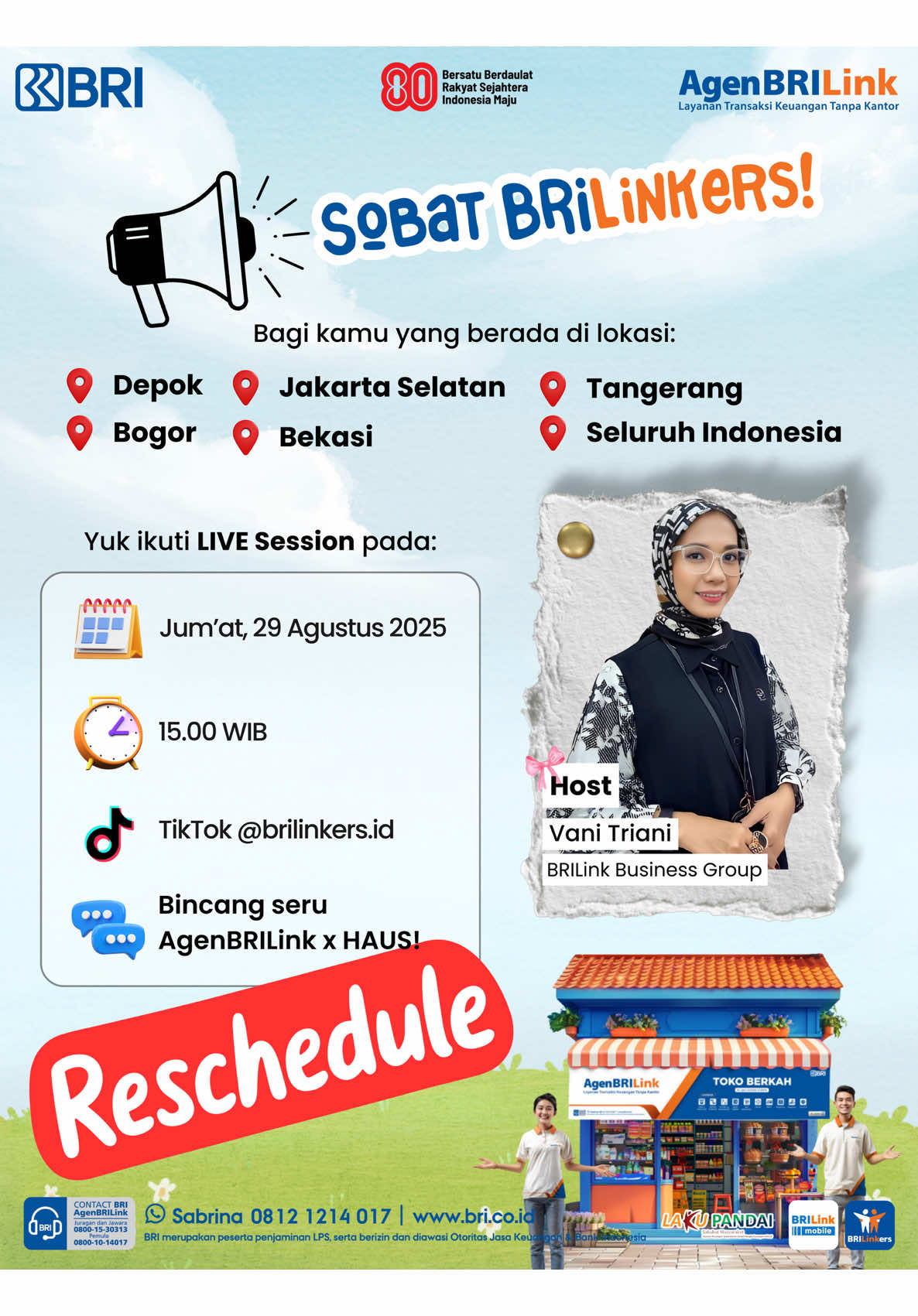 ⚠️ INFO PENTING ⚠️ Halo Sobat BRILinkers, mohon maaf 🙏 Live Session yang rencananya akan digelar hari ini DITUNDA untuk sementara waktu. Stay tuned di akun ini ya, karena jadwal terbaru akan segera kami update 💙✨ Terima kasih atas pengertiannya 👏 #AgenBRILink #BRILink #BRILinkers #BRI