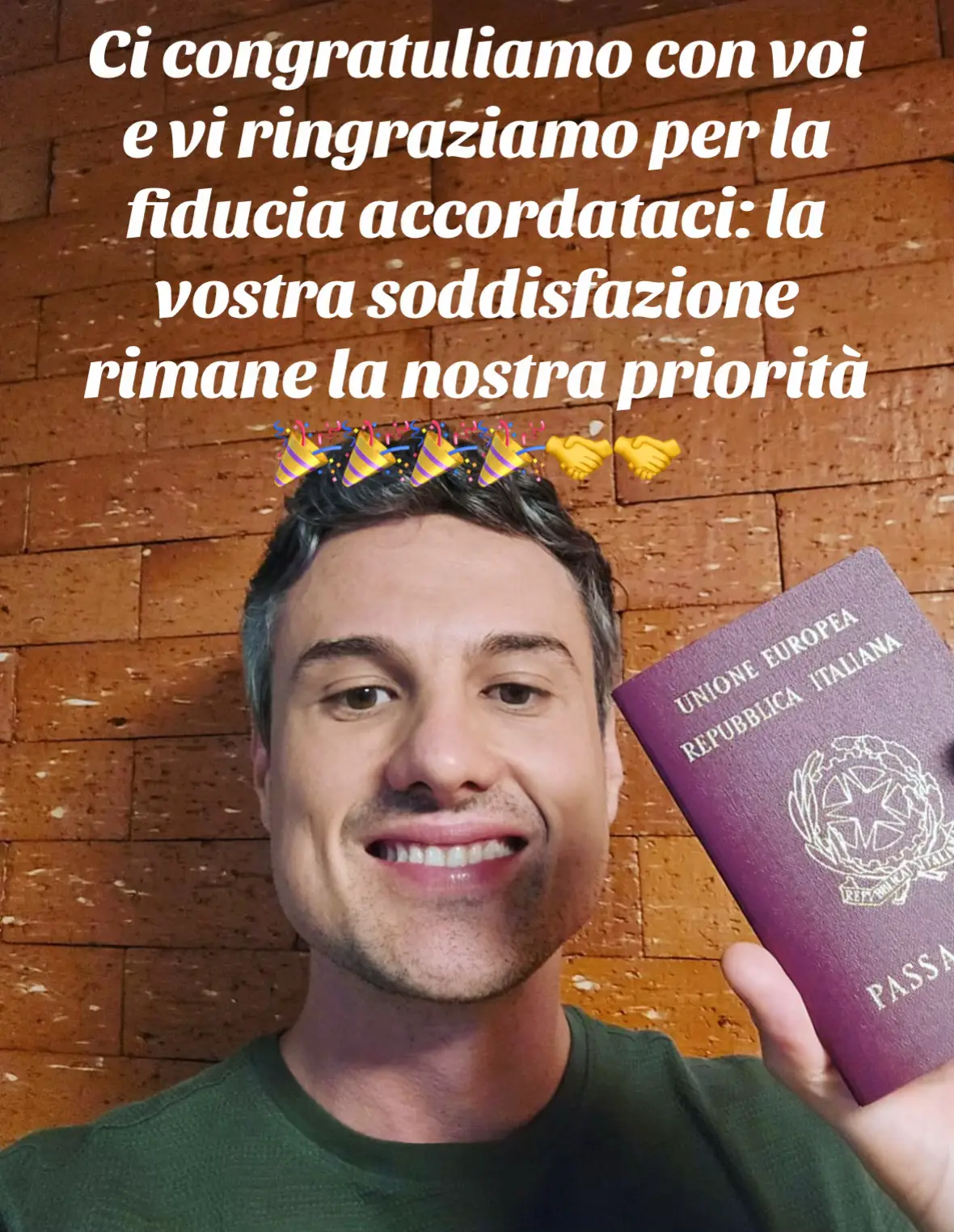 Ci congratuliamo con voi e vi ringraziamo per la fiducia accordataci: la vostra soddisfazione rimane la nostra priorità 🎉🎉🎉🎉🤝🤝