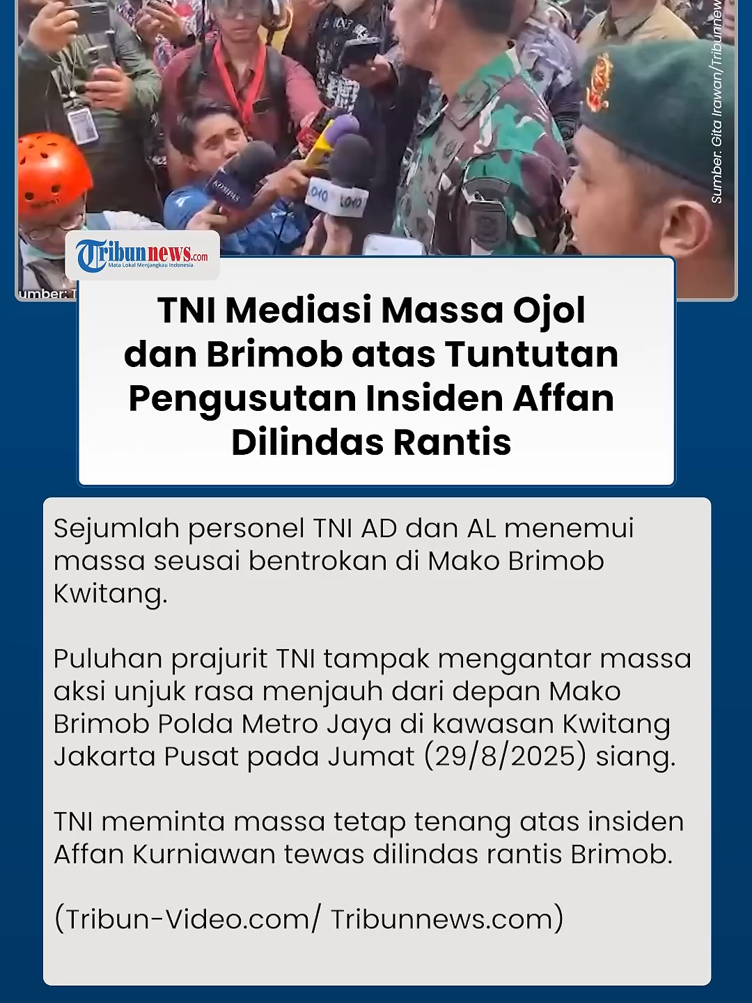 Driver Ojol Ngadu ke TNI di Depan Mako Brimob Kwitang, Mediasi Massa yang Protes Kematian Affan #OjolProtes #TNI #ojolindonesia #Brimob #TribunKaltim