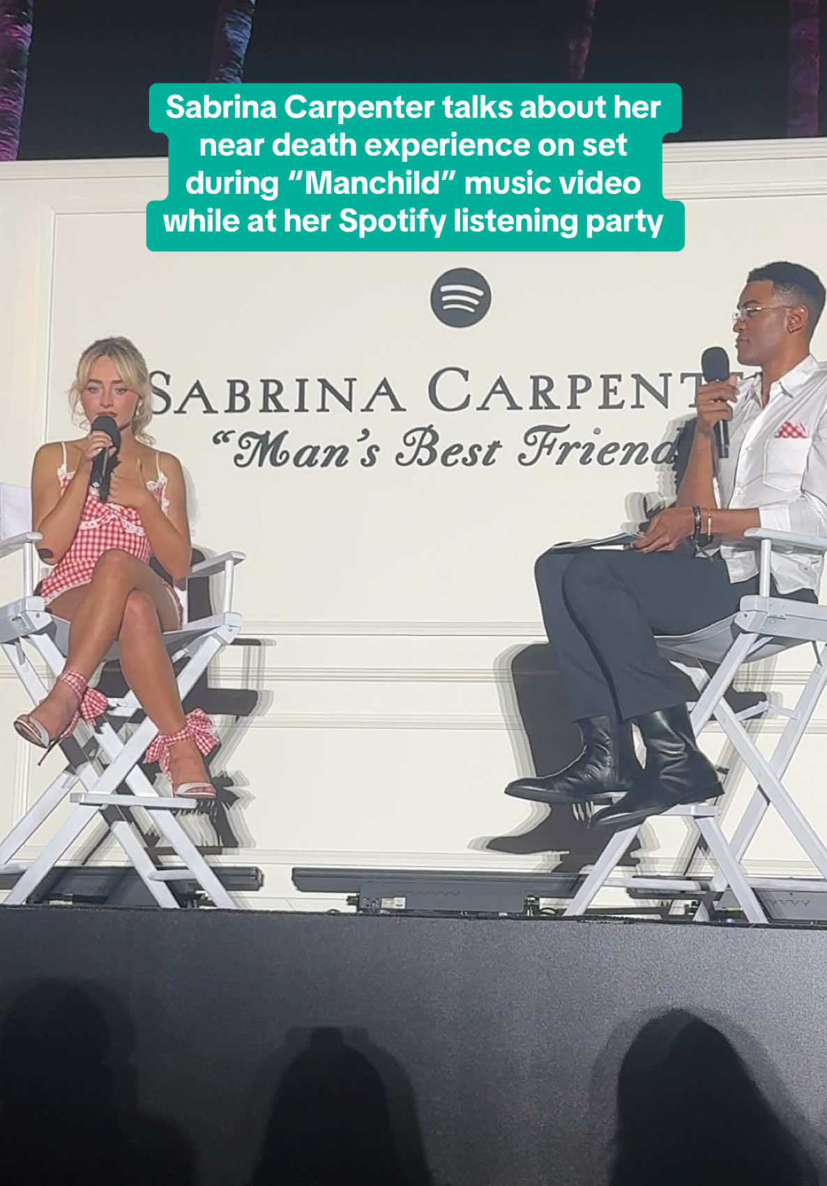 Sabrina Carpenter talks about her near death experience during the making of “Manchild” while at the Spotify listening party in La @Sabrina Carpenter @Spotify #sabrinacarpenter #mansbestfreind #manchild 