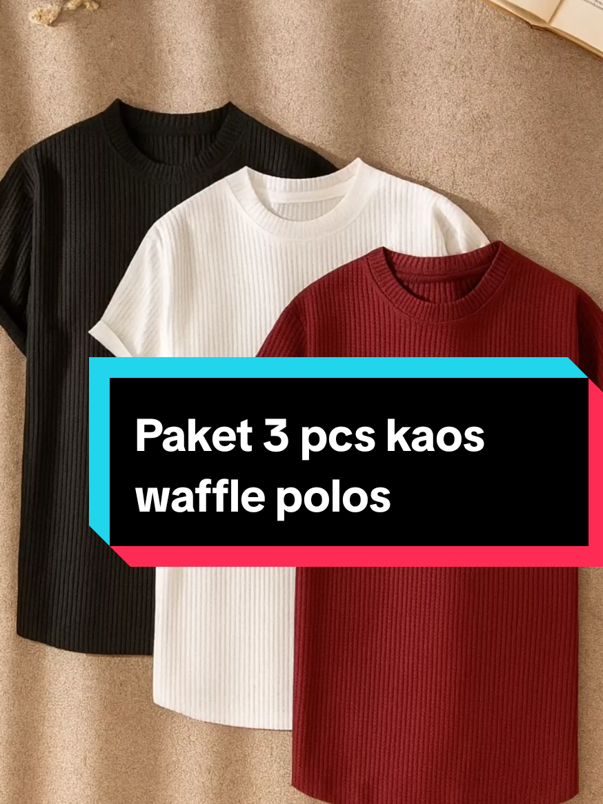 Paket 3 pcs kaos waffle polos Tampil Mewah Simpel Cocok Dipakai Untuk Aktivitas Sehari hari.. #baju #kaos #kaospria #bajukaos #trending 