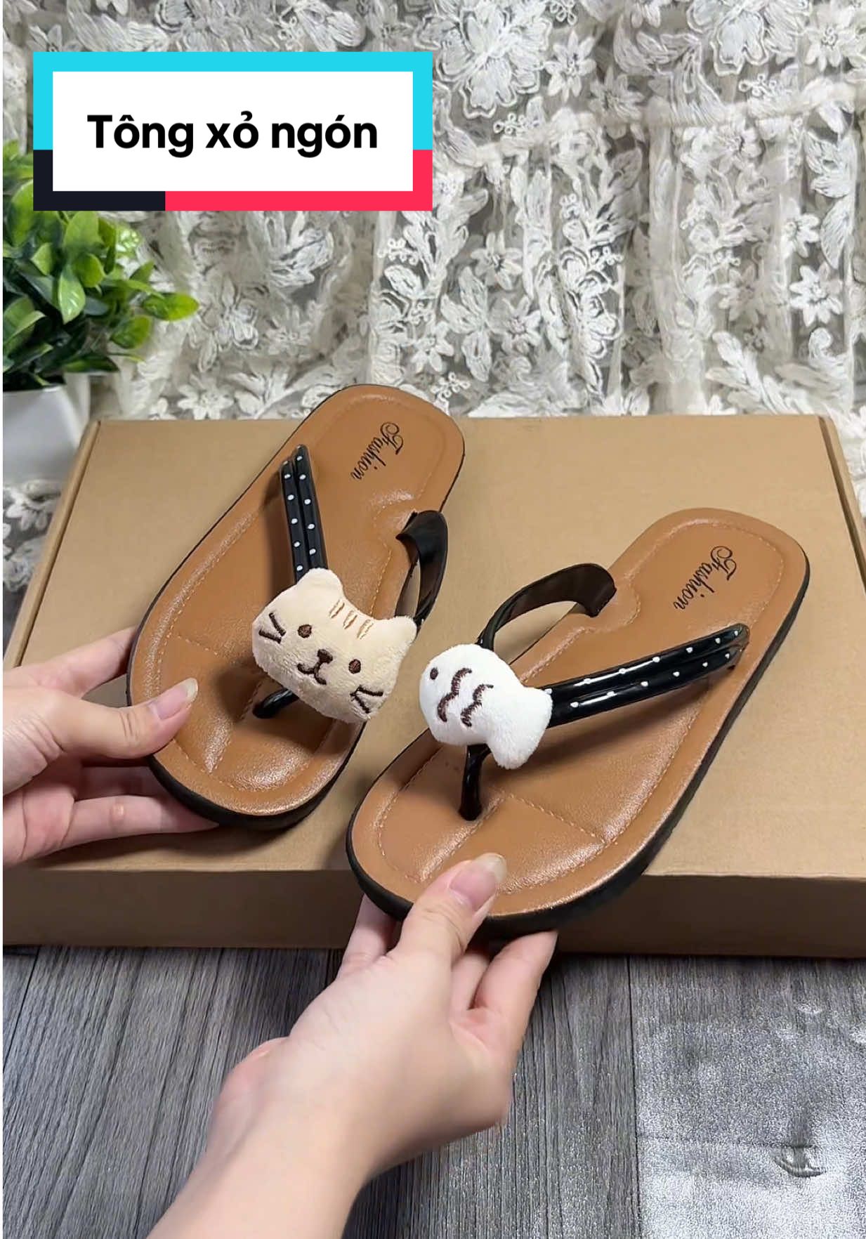 Dép xỏ ngón Gắn sticker Cá Mèo #tongxongon #deptong #giaydep #thaoma 