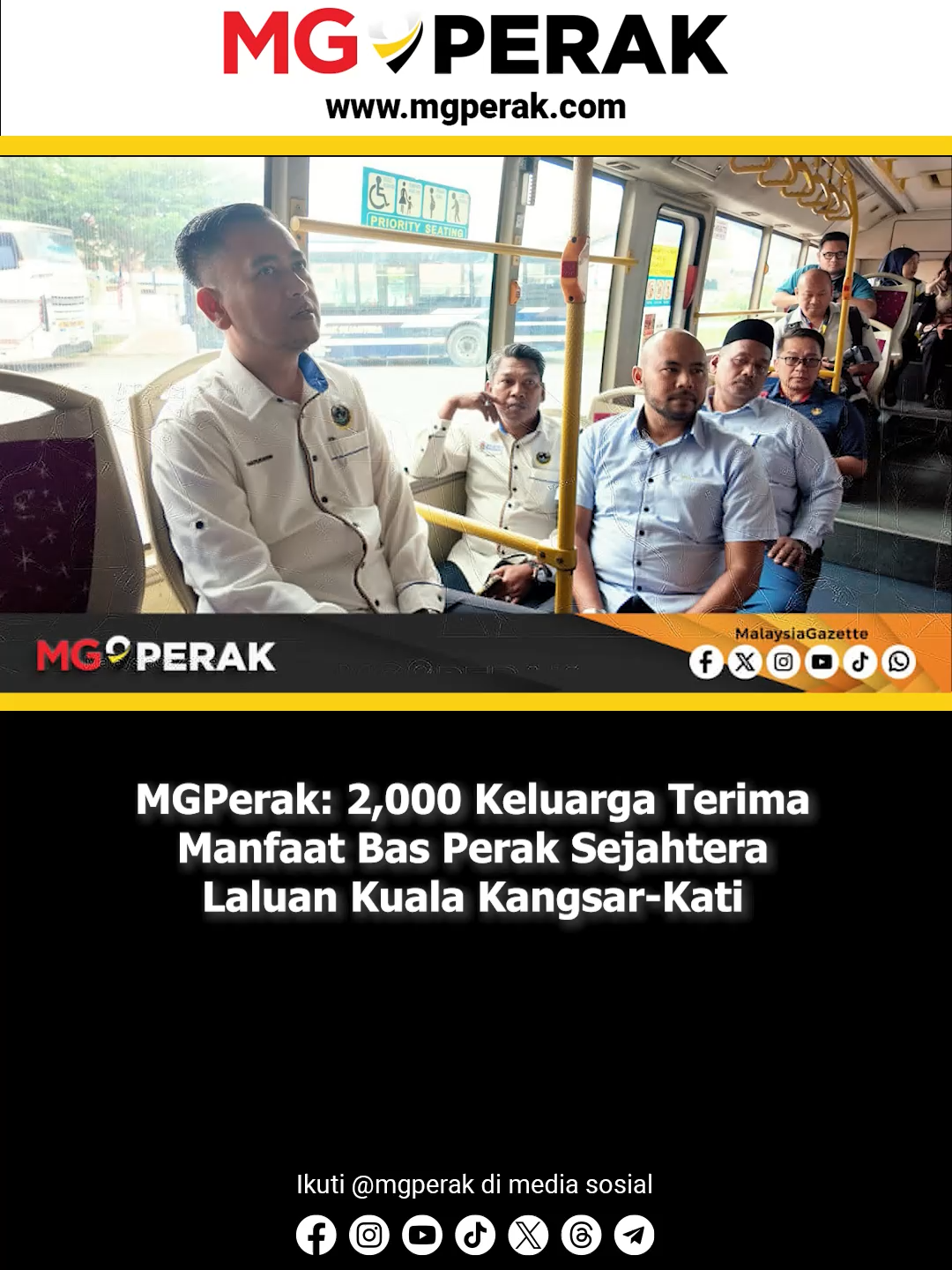 KUALA KANGSAR - Majlis Perbandaran Kuala Kangsar (MPKK) memperkenalkan laluan baharu Bas Perak Sejahtera yang menghubungkan Stesen Bas Kuala Kangsar dengan Kati, dengan kadar tambang hanya RM1 bagi setiap perjalanan sehala. Yang Dipertua MPKK, Dr. Sakduddin Zamli berkata, laluan sejauh 22.2 kilometer (km) yang melibatkan 18 hentian itu mula beroperasi pada 1 Ogos lalu bagi memberi kemudahan dan keselesaan kepada penduduk sekitar. Katanya, pelaksanaan laluan tersebut juga memenuhi permintaan orang ramai yang memerlukan perkhidmatan bas awam selepas pasar tani di Kawasan Perindustrian Taman Kuala Kangsar dipindahkan ke tapak baharu Pasar Tani Kekal sejak Mei tahun lalu. -MGPerak #malaysiagazetteperak #MGPerak