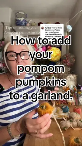 Replying to @brook.kx This is the easy peasy way to add your pumpkins 🎃 on to a little garland. Have fun. #pumpkingarlands #howtomakeapumpkingarland #autumncraftideas #fallcraftideas #pumpkincrafts 
