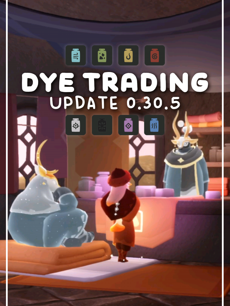 🎨 Have you tried to trade your dye yet? It is now easier to obtain black and white dye in exchange for other colors! You can even get a candle in exchange for dye! In the latest Sky update the dye trading has been introduced and you can find it in the dye workshop on the second floor! It seems that you will only be able to do this every 3 days and it is still unclear if prices will rotate.  #skycotl #thatskygame #skycotlcreatortroupe  #skychildrenofthelight @Sky: Children of the Light 