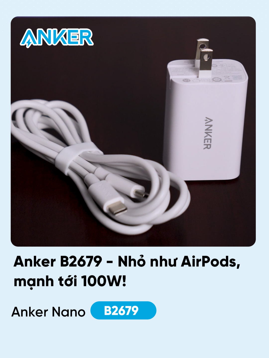 1 củ sạc 100W – gánh nguyên cả laptop + điện thoại 😎 Nhỏ mà có võ, chọn ngay Anker Nano B2679! #anker #ankervietnam #typeC #USB-C #ankerreview #laptop #cusac #cuSacNhanh #comboSacNhanh #phukiendienthoai #ankernano #capsac #cable #B2679