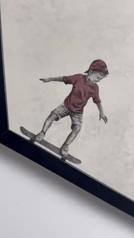 “Skater Boy” Back to playing with the form of the frame to pay off the action within it.  All of the various urban environments and settings that skaters make use of can be translated into the shape of the frame. I have another variation of this in the works which I’ll share soon.  #contemporyart #modernart 