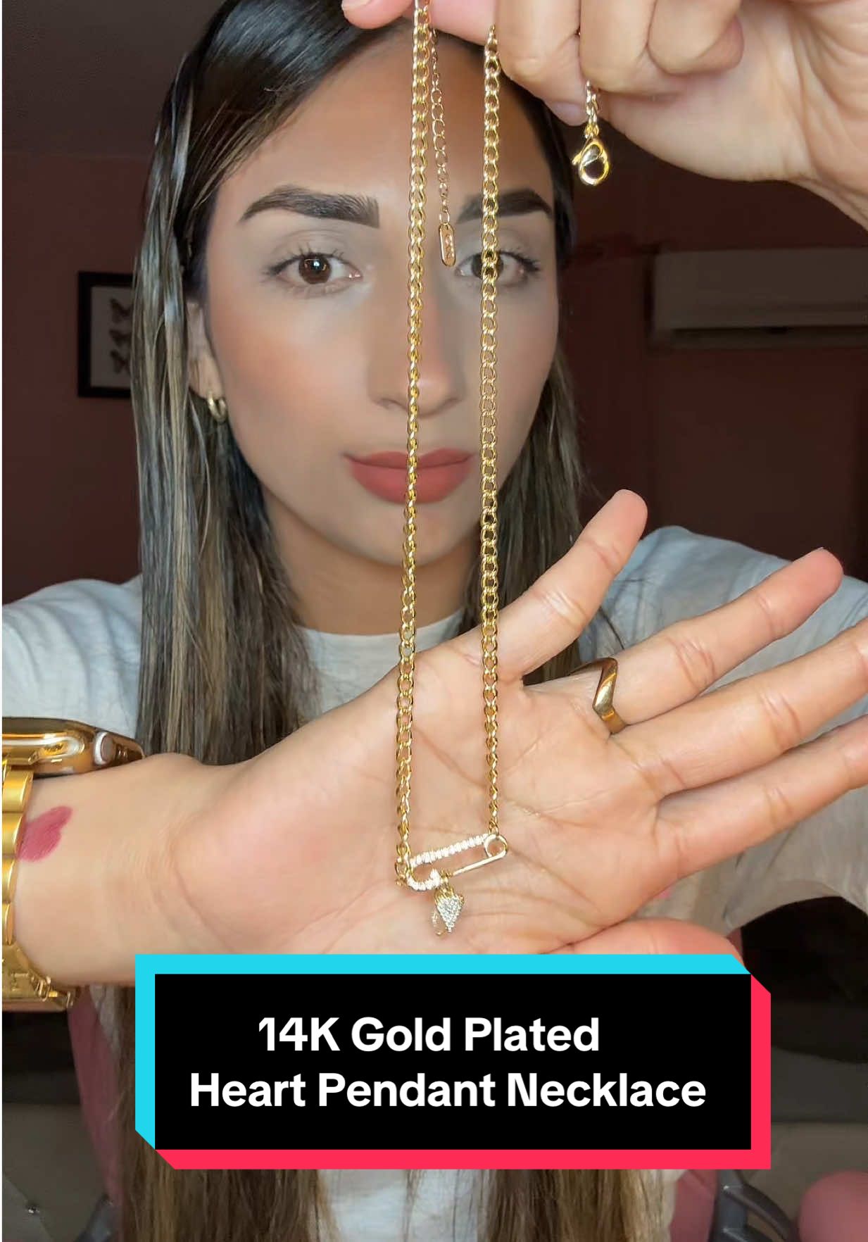 14K Gold Plated Heart Pendant Necklace #14kgoldplated #necklace #heartpendantnecklace #tiktokshop #tiktokshopfinds 