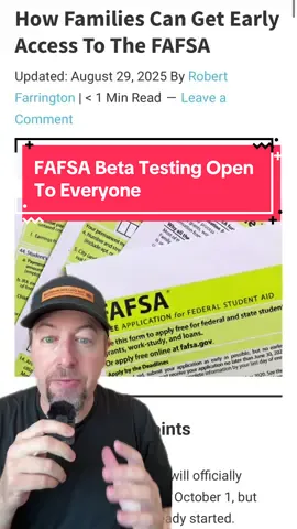 Big news for FAFSA! Early beta testing is open to everyone and you can apply online to enroll. Here’s what you need to know. #fafsa #financialaid #college #highschoolsenior 