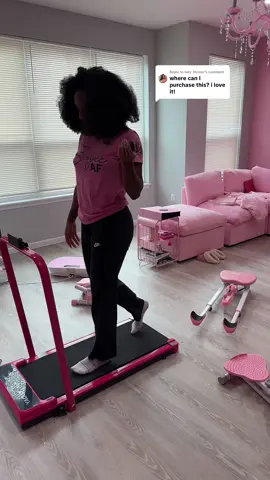 Replying to @Ivey Hunter click the orange cart on the screen of the video to shop this pink walking pad with railings! Pink gym vibes 