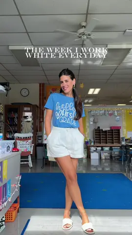 First week of school ☑️ Outfits are linked in my bio!!  Risky business wearing white in a first grade classroom but I love white! #OOTD #outfits #teachersoftiktok #firstgradeteacher #backtoschool 