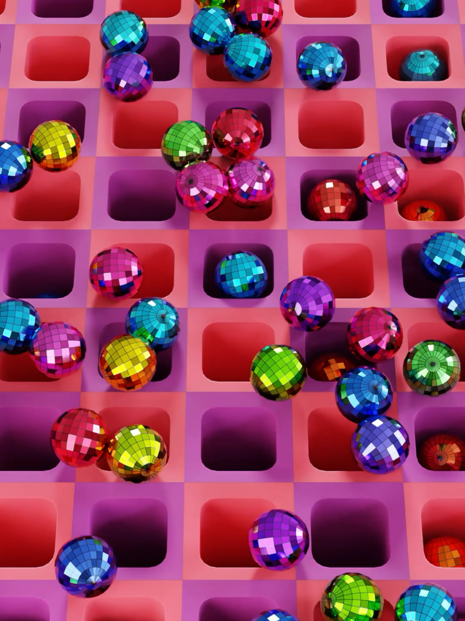 Dropping Disco Balls Into The Grid 🪩#blender3dartist #3danimation #satisfyingvideos #visualasmr #blender3d #loopanimation