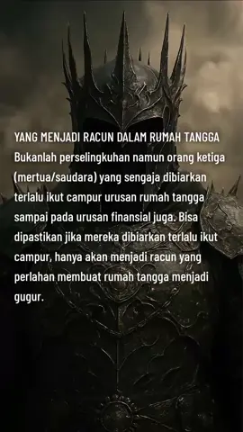 YANG MENJADI RACUN DALAM RUMAH TANGGA Bukanlah perselingkuhan namun orang ketiga (mertua/saudara) yang sengaja dibiarkan terlalu ikut campur urusan rumah tangga sampai pada urusan finansial juga. Bisa dipastikan jika mereka dibiarkan terlalu ikut campur, hanya akan menjadi racun yang perlahan membuat rumah tangga menjadi gugur.#Motivasidiri #inspirasi #fyppppppppppppppppppppppp 