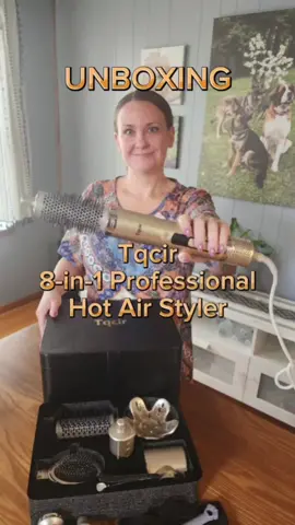 ✨ Unboxing this Tqcir 8-in-1 hot air styler & dryer brush — gold, glam, and packed with tools 💁‍♀️  📦 Auto-wrap curlers, volumizing brush, paddle straightener, massage brush & more  🔥 Fast drying, no heat damage, full styling set #hairtok #dysondupereview #hairtool #unboxingvideo #review 