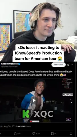 😭 that's crazy #xqc #ishowspeed #productionteam  #speeddoesamerica #funny 