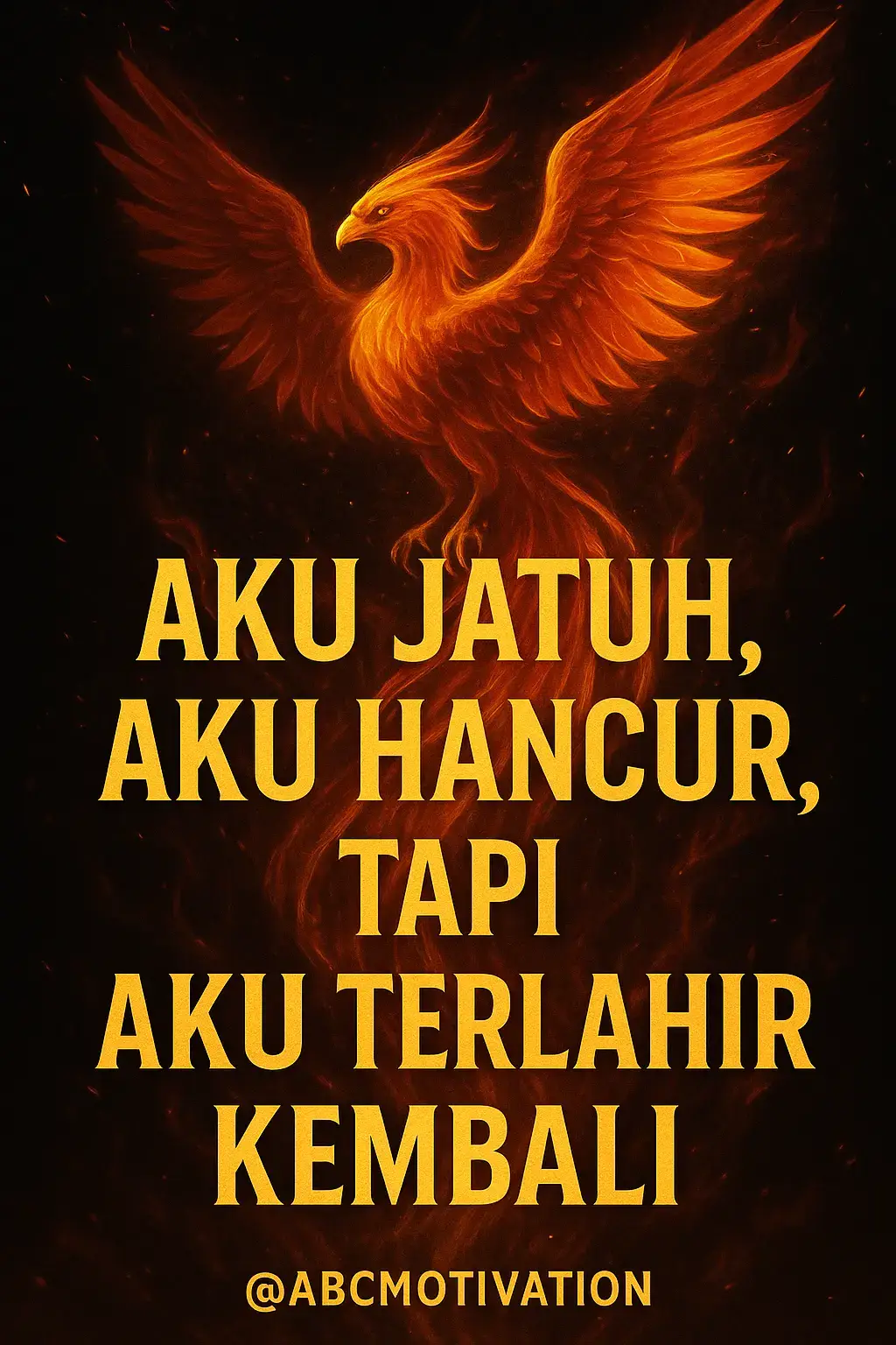 🌋 Motivasi Lengkap “Aku Jatuh, Aku Hancur, Tapi Aku Terlahir Kembali”  🔴 Pembuka (Hook yang Mengguncang): Aku pernah jatuh. Aku pernah hancur. Dunia menertawakan, luka merobek, dan harapan seakan padam. 🟠 Isi (Perjuangan & Emosi): Tapi ingatlah… Setiap kali aku hancur, itu bukan akhirku. Seperti Phoenix, aku terbakar oleh rasa sakit… tapi dari api itu, aku justru menemukan kekuatanku. Runtuhnya diriku kemarin… hanyalah proses untuk melahirkan diriku yang baru, lebih kuat, lebih berani, lebih tak terhentikan. 🟡 Klimaks (Puncak Semangat): Aku tidak akan menyerah hanya karena aku pernah gagal. Aku tidak akan berhenti hanya karena aku pernah ditinggalkan. Karena di dalam setiap luka, ada sayap baru yang tumbuh. Dan hari ini… aku terlahir kembali untuk terbang lebih tinggi, lebih jauh, dan lebih terang dari sebelumnya! 🟢 Penutup (Ajakan Semangat): Jatuhmu bukan akhir. Hancurmu bukan kehancuran. Itu hanyalah tanda… bahwa sebentar lagi kamu akan terlahir kembali. Bangkitlah. Terbanglah. Jadilah Phoenix dalam hidupmu! 🔥✨  . . . #AkuTerlahirKembali  #PhoenixSpirit  #BangkitTanpaBatas  #TakTerhentikan  #ABCMotivation 