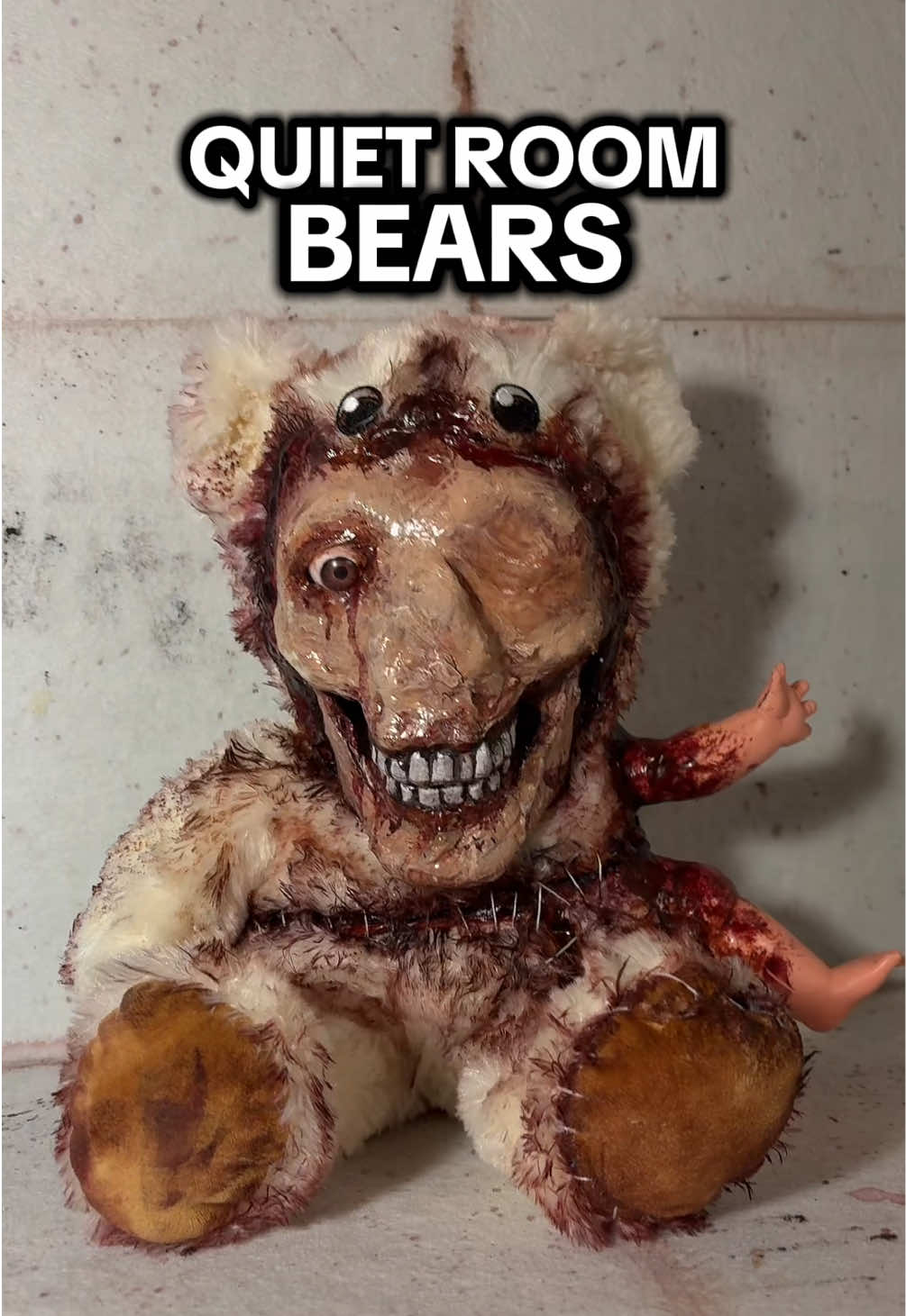 This is not a scary teddy bear, so let’s do something about that. New Quiet Room Bears coming SOON! #quietroombears #horror #horrorart #teddy #creepy 