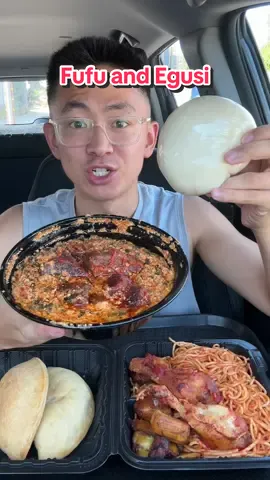 Trying Fufu and Egusi Stew 🔥 #foodreview #mukbang #fyp #nigerianfood #eating 
