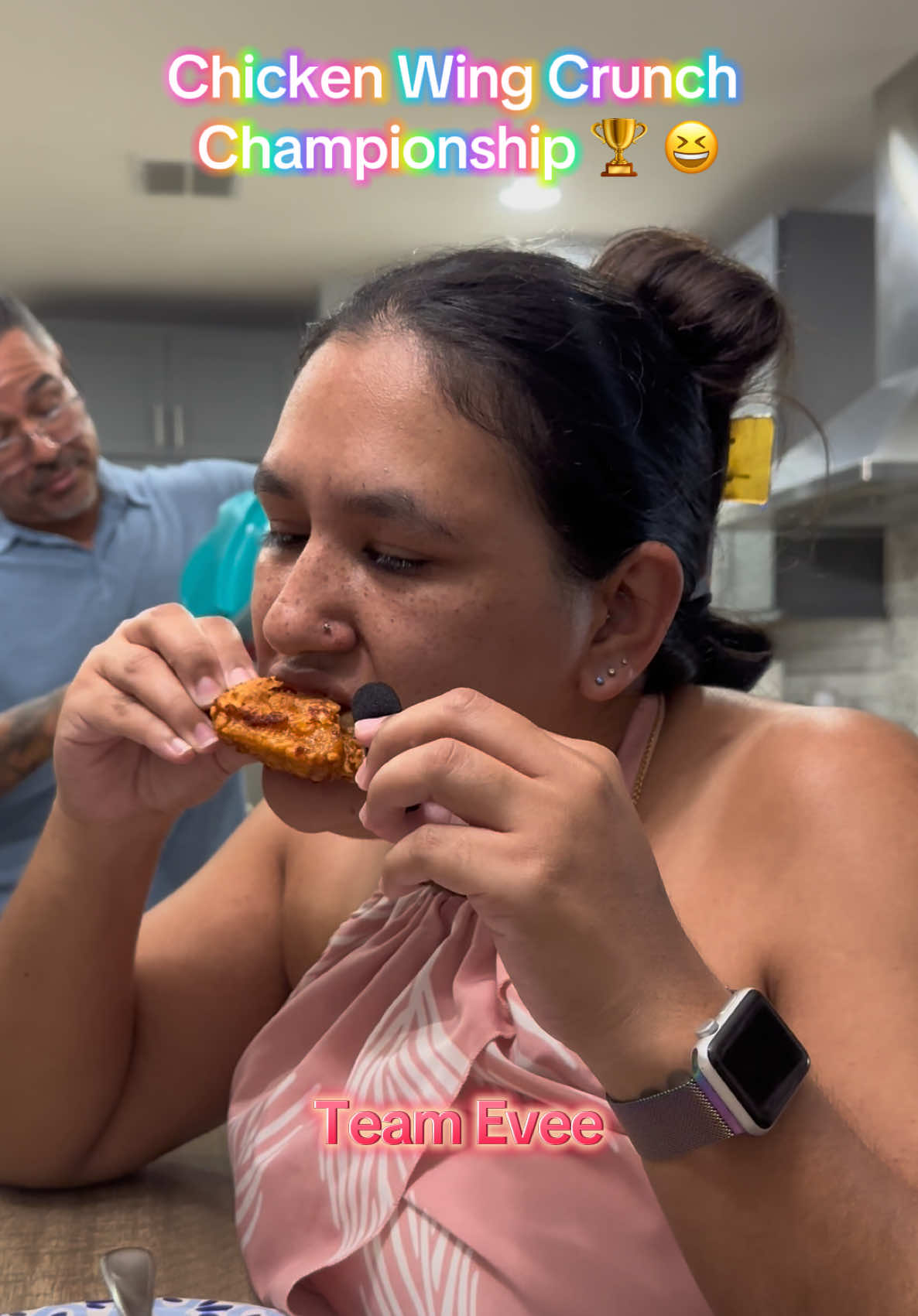 Are you Team Evee 💙 or Team Israel❤️?! You be the judge. Vote in the comments for our Chicken Wing Crunch Championship  #ASMRCommunity #FoodieContent #ASMRVibes #ChickenWings #SatisfyingSounds  @Israel Martinez Jr. @Tamara 🇵🇷 