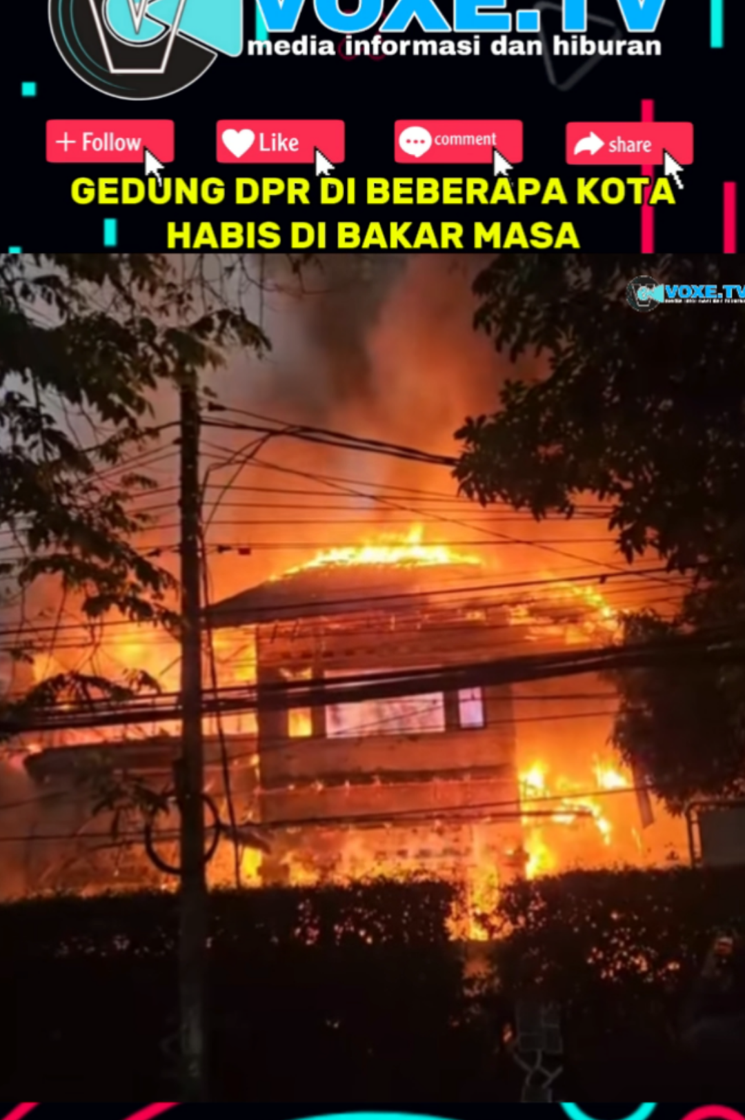 Keadaan gedung dpr di beberapa kota saat ini telah hangus di bakar masa. #foryou #foryoupage #demo #indonesia #beritatiktok 