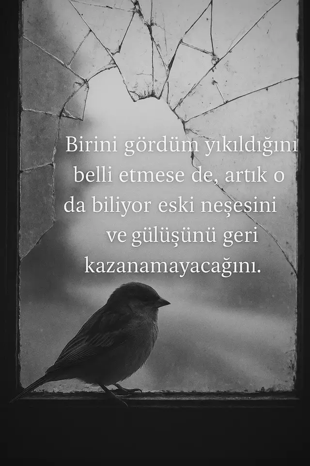 Birini gördüm, Gözleri koca bir uçurum, İçine bakınca Bin parçaya bölünüyordu insan. Yıkıldığını belli etmemek için Dudaklarına sahte bir gülüş asmıştı, Ama kalbinden yükselen sessizlik Her şeyden daha gürültülüydü. Artık o da biliyor, Zamanın geri dönmediğini, Neşesinin gömüldüğü o günün Bir daha doğmayacağını. Her kahkahası, Boğazına düğümlenen bir çığlık, Her adımı, Kendi mezarına atılan bir kürek toprağıydı. Karanlık sokaklarda Kendi gölgesine bile yabancı, Aynalara bakarken Yüzünden çok, kaybolmuş gençliğini görüyordu. Birini gördüm, Yalnızlığın zincirleriyle bağlı, İsyanı içinden taşsa da Kelimelere sığdıramayan... Ve fısıldıyordu karanlığa: “Artık hiçbir şey Eskisi gibi olmayacak. Çünkü benden çalınan o gülüşü Ne zaman, Ne de hayat geri getirecek.”